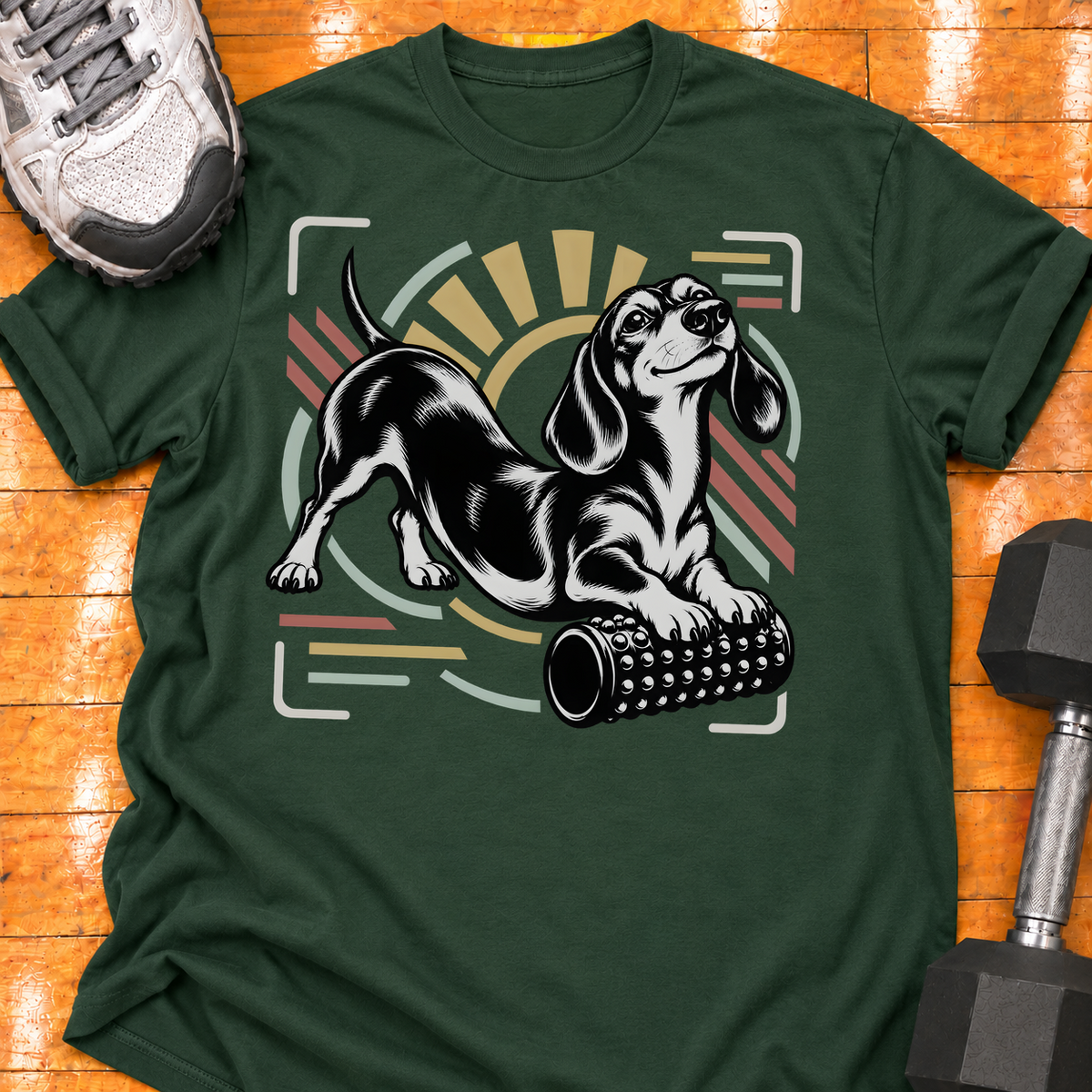 Dachshund nubby foam roller - Forest Green - HMTC approved v02 template mockup v05