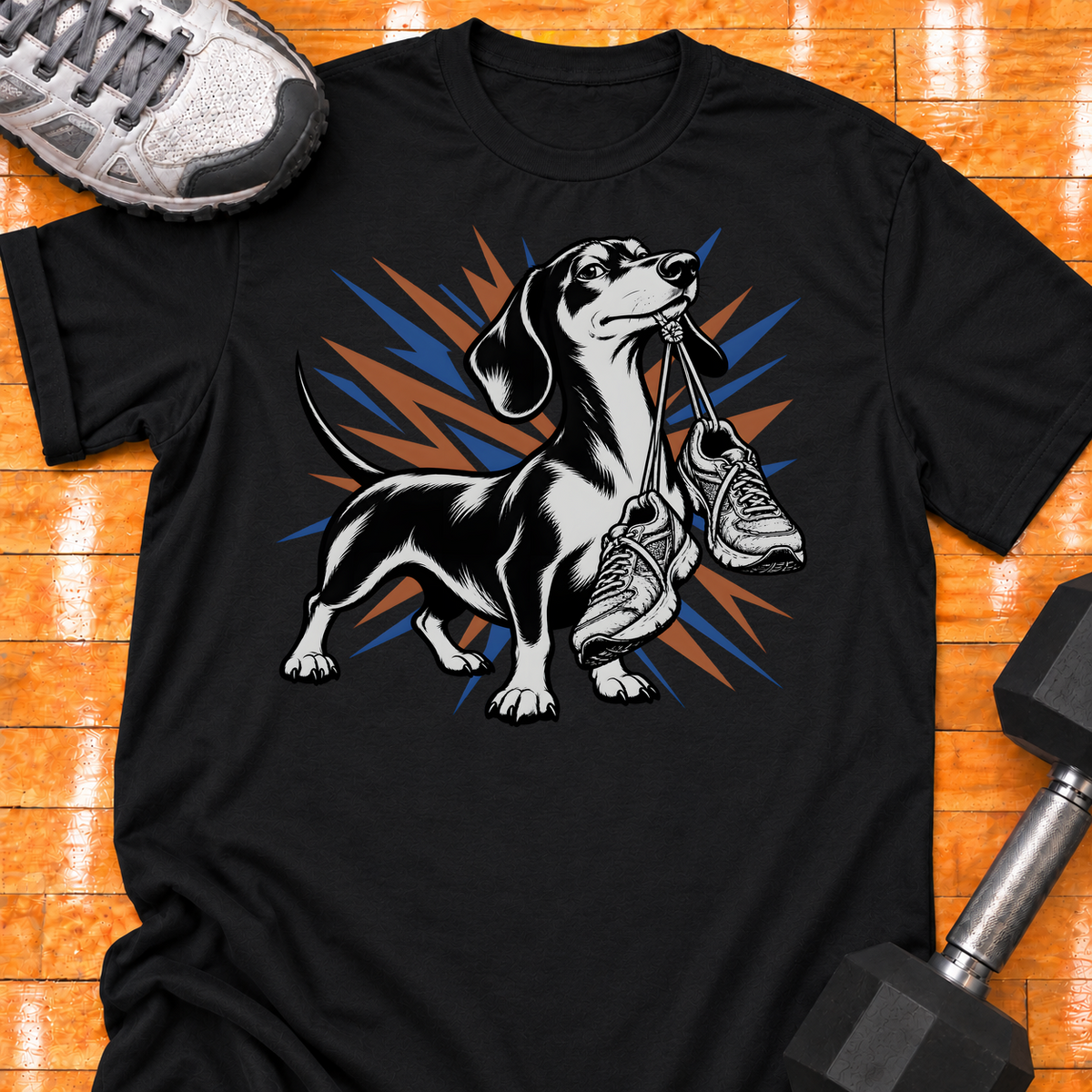Dachshund old training shoes tied together - Black - HMTC approved v02 template mockup v05