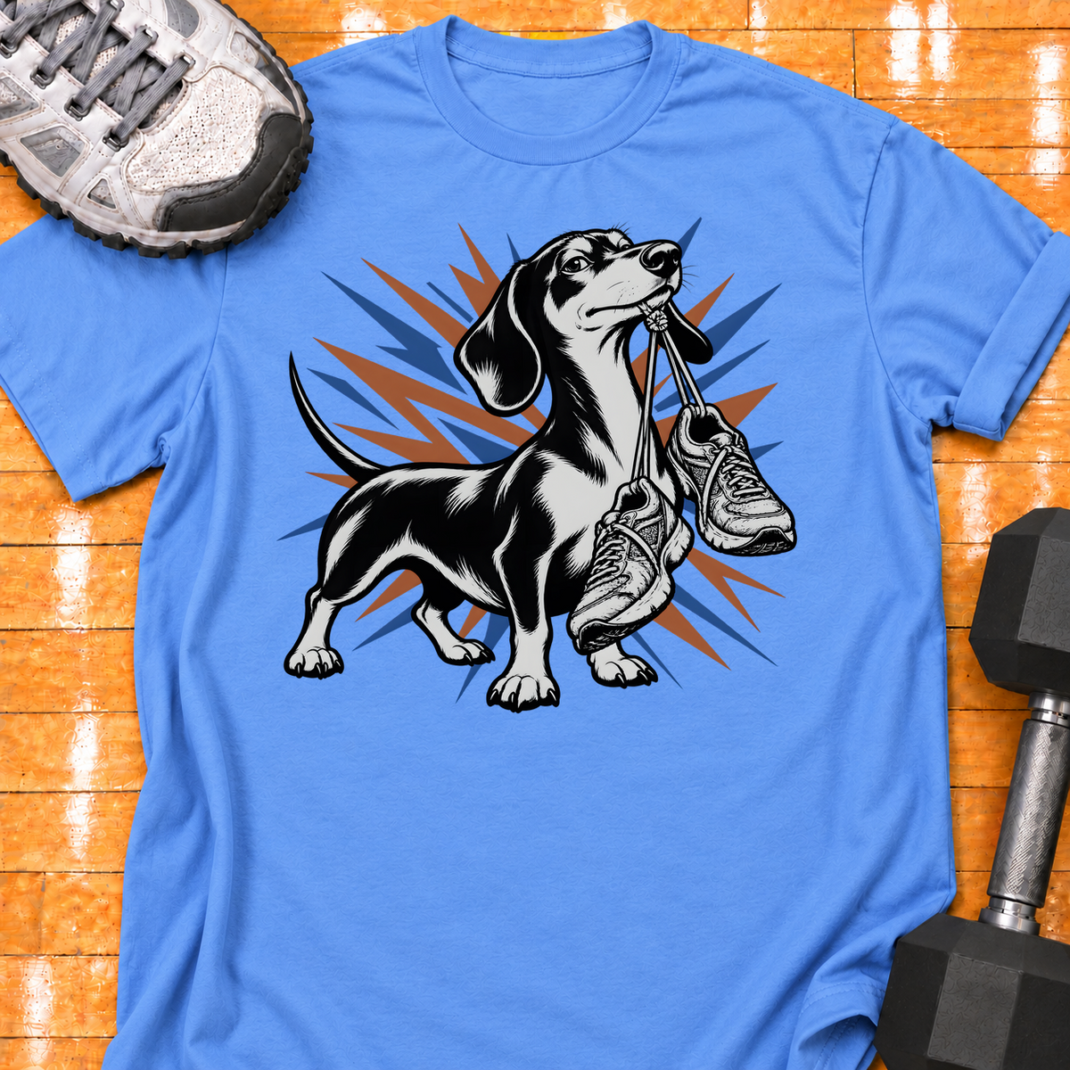 Dachshund old training shoes tied together - Carolina Blue - HMTC approved v02 template mockup v05