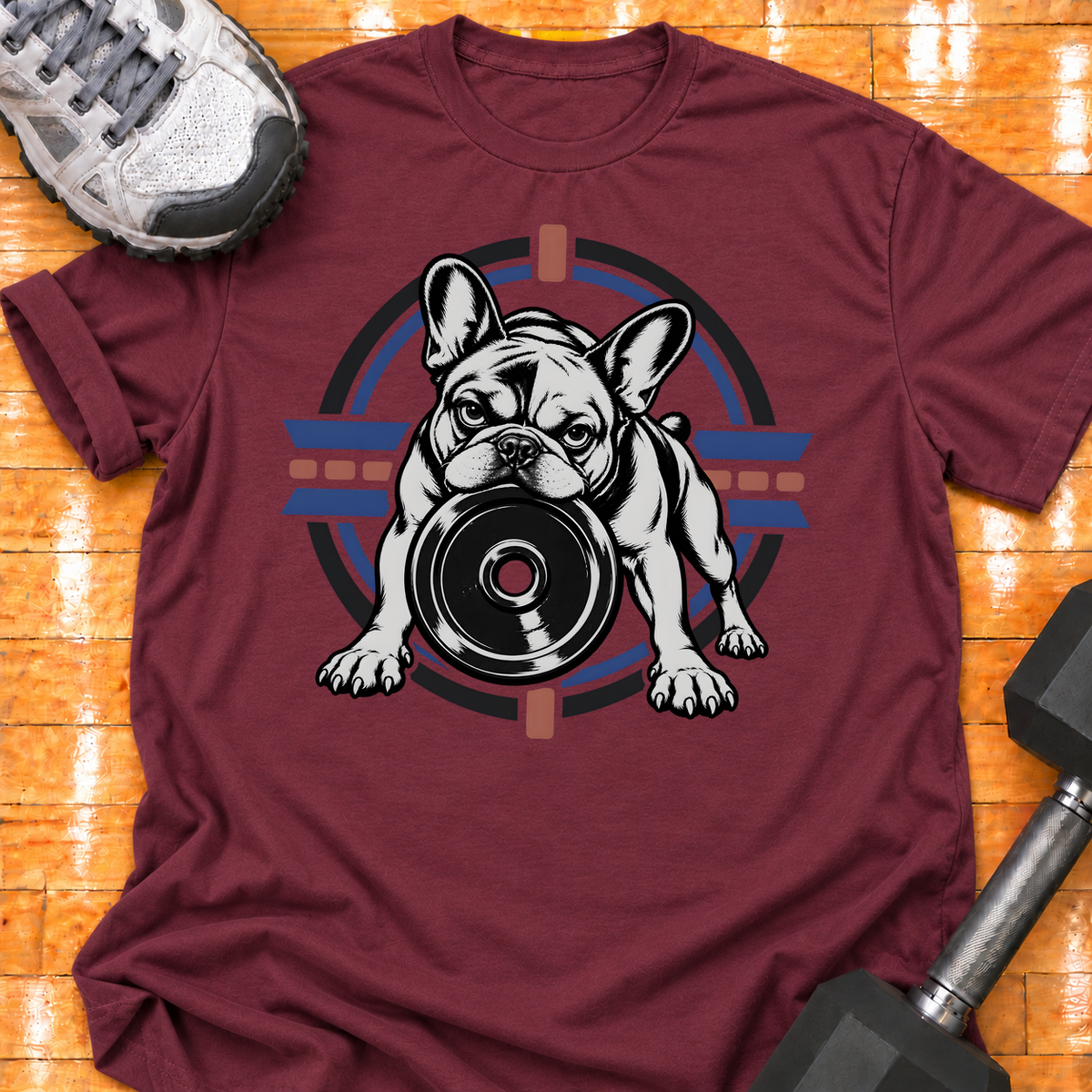 French Bulldog large weight plate - Maroon - HMTC approved v02 template mockup v05