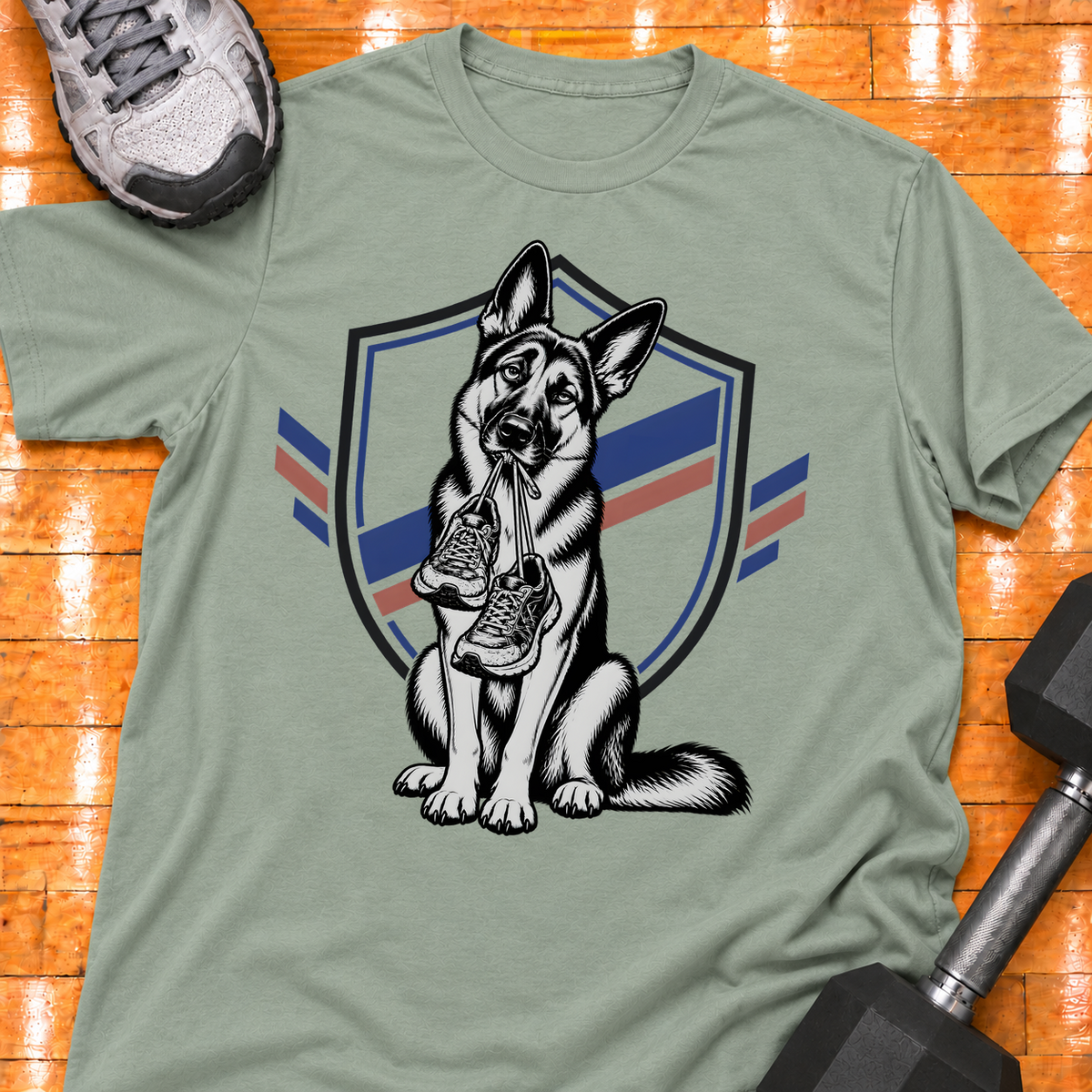 German Shepherd old training shoes tied together - Sage - HMTC approved v02 template mockup v05