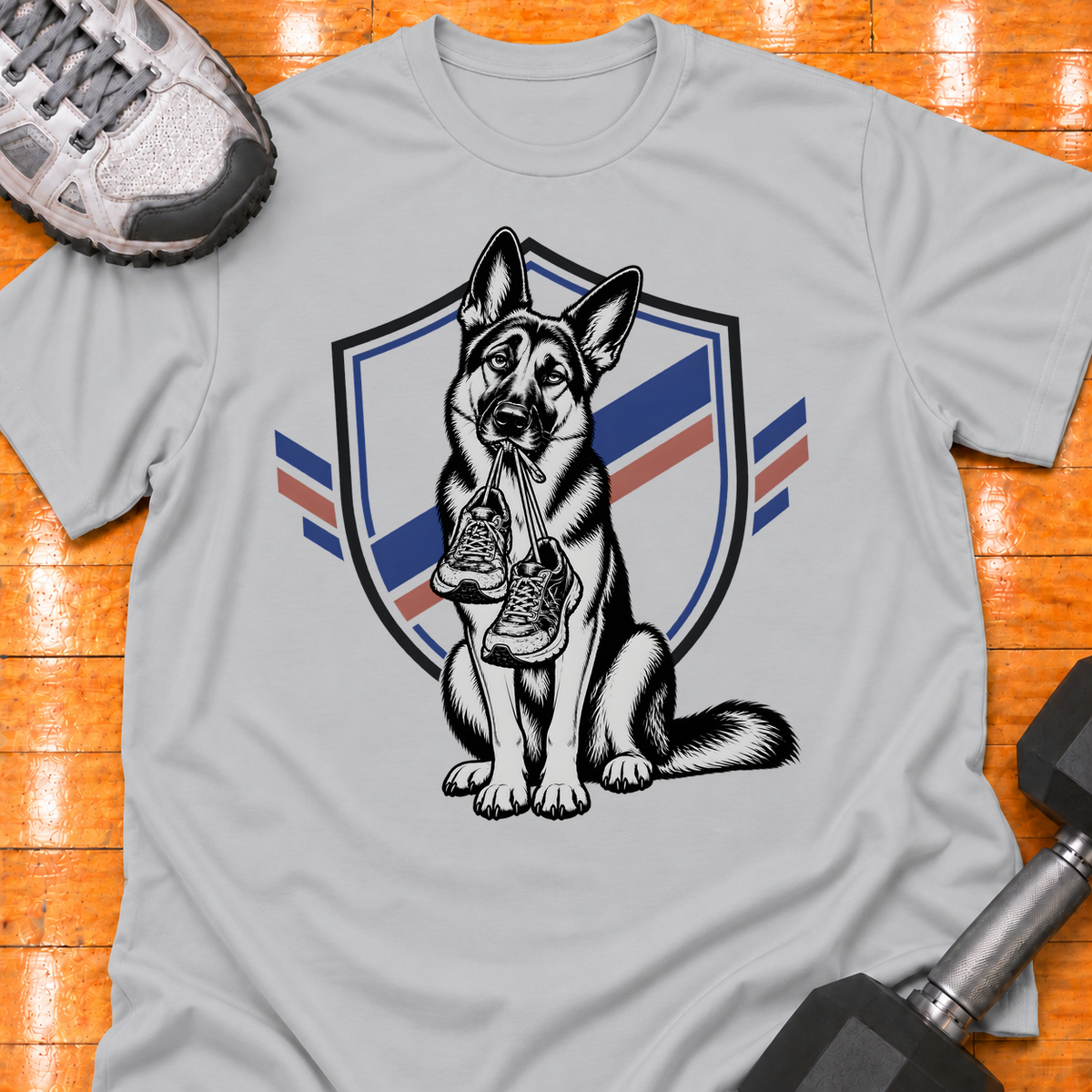German Shepherd old training shoes tied together - Sport Grey - HMTC approved v02 template mockup v05