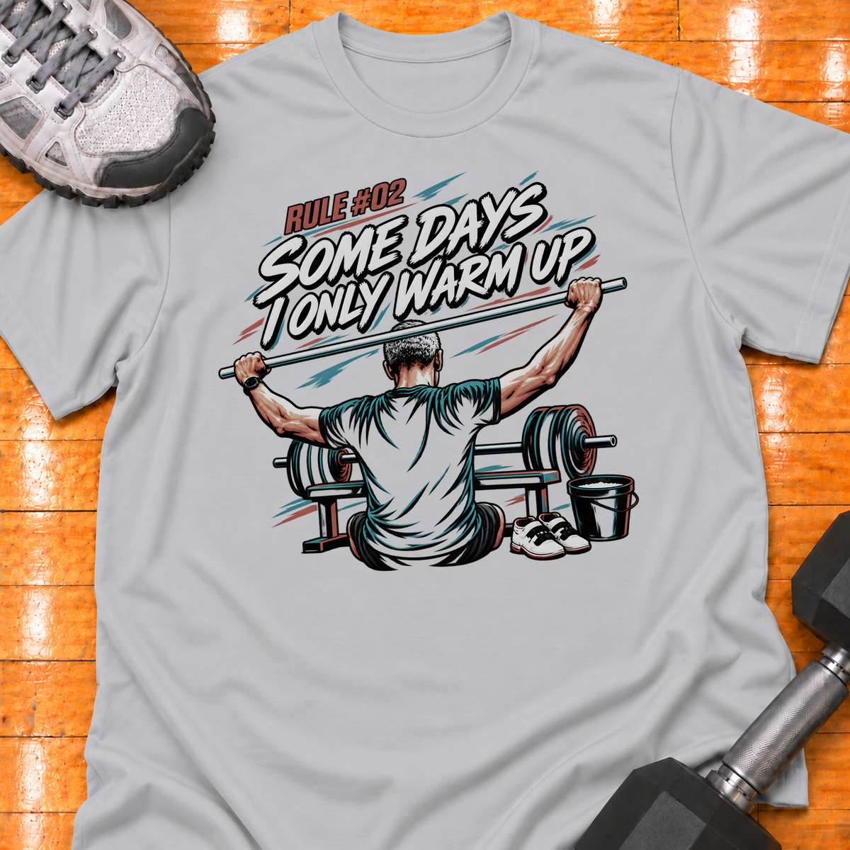 HIGH MILEAGE TRAINING CLUB RULE #02 SOME DAYS I ONLY WARM UP - Sport Grey - HMTC approved v02 template mockup v05