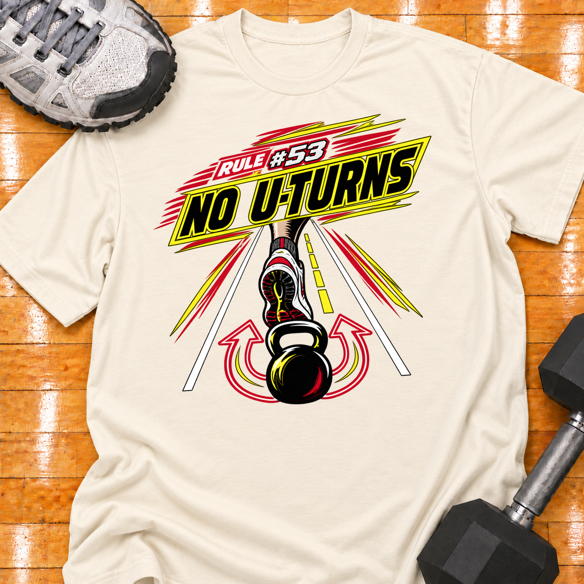 HIGH MILEAGE TRAINING CLUB RULE #53 NO U-TURNS - Natural - HMTC approved v02 template mockup v05