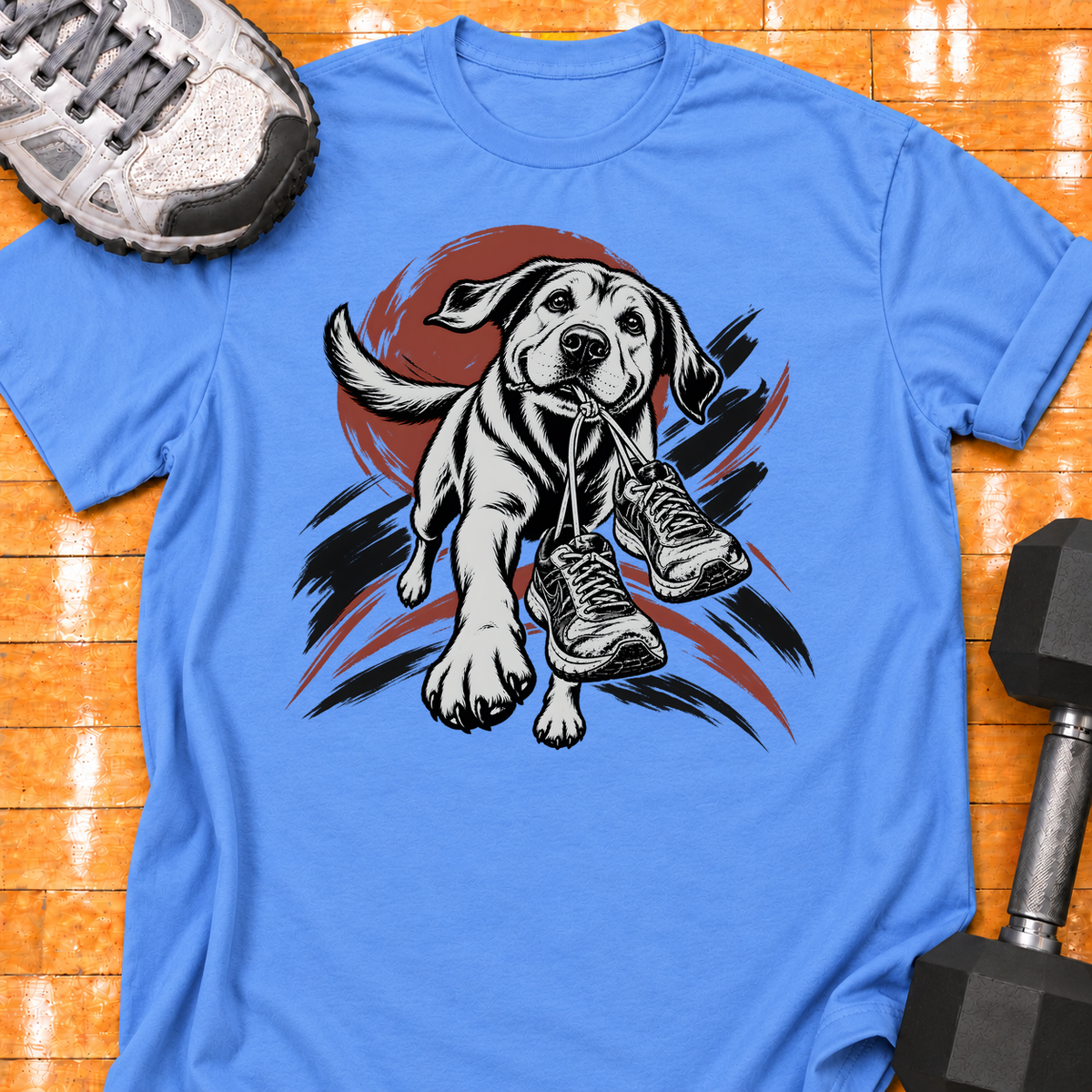 Labrador Retriever old training shoes tied together - Carolina Blue - HMTC approved v02 template mockup v05