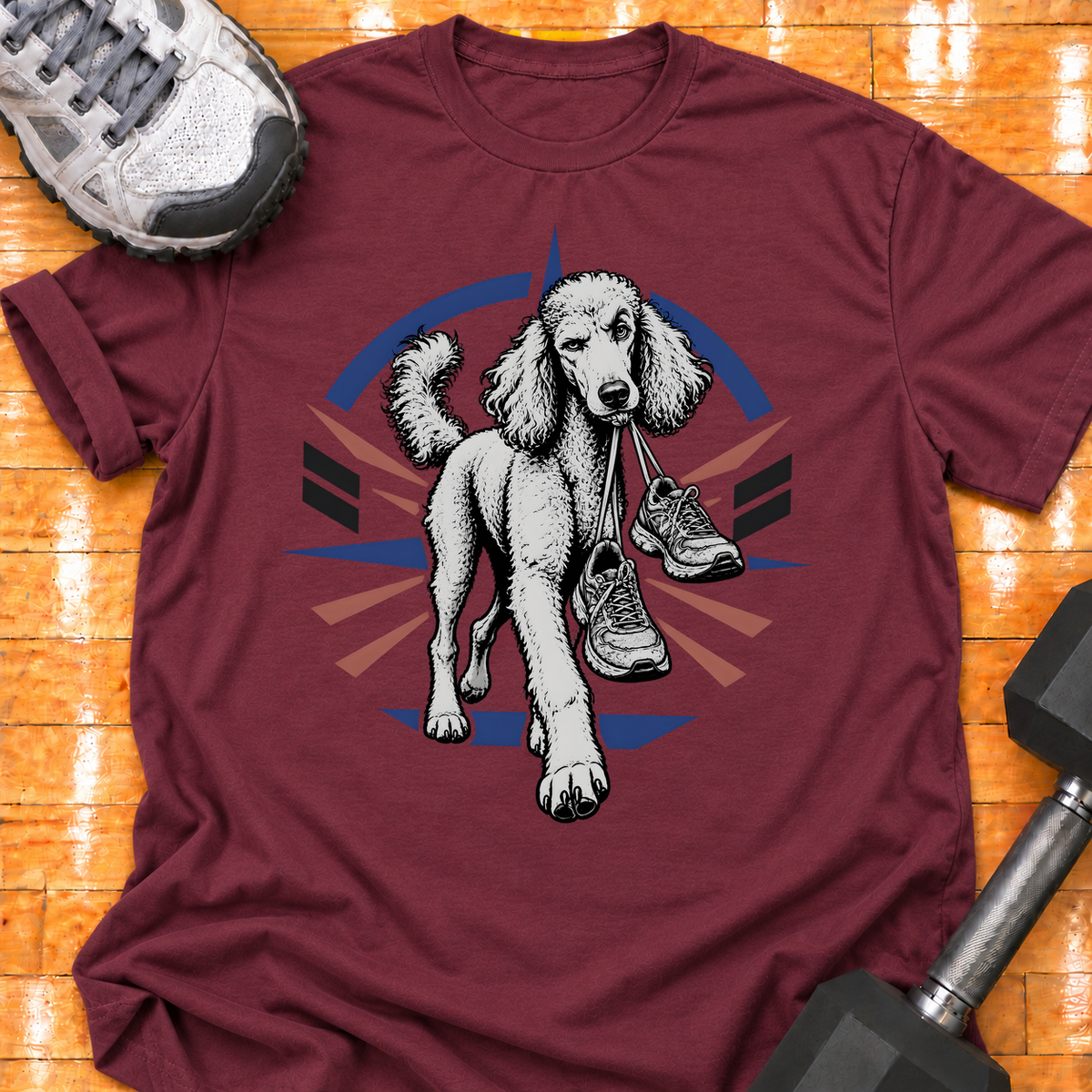 Poodle old training shoes tied together - Maroon - HMTC approved v02 template mockup v05